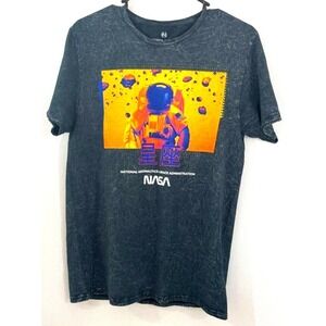 Hyper Space NASA T-Shirt Mens Medium Black Acid Wash Excellent Astronaut Graphic